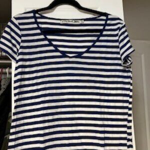 Almost New Blue/White Stripe Michael Stars Vee Neck Tee OS